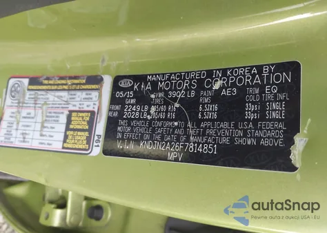 2015 Kia Soul из США, поврежденный, VIN KNDJN2A26F7814851